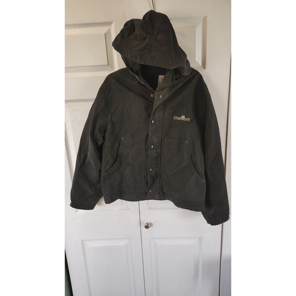 Vintage Carhartt Black Heavy-Duty Hooded Work Jacket (J107 Style) Large